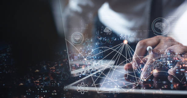 istock Businessman touching tablet and laptop with big data and global internet network connection. Data exchange, Business Intelligence. Business technology and digital marketing network concept. 1482117358