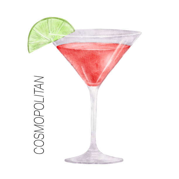 ilustrações de stock, clip art, desenhos animados e ícones de cosmopolitan cocktail. watercolor illustration of drink in glass isolated on white - cosmopolitan