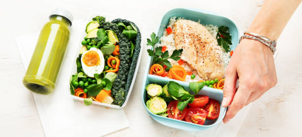 istock Different types healthy meals in containers, Takeout food menu, top view, copy space 1482120183