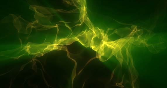 Abstract green energy magical waves glowing background.