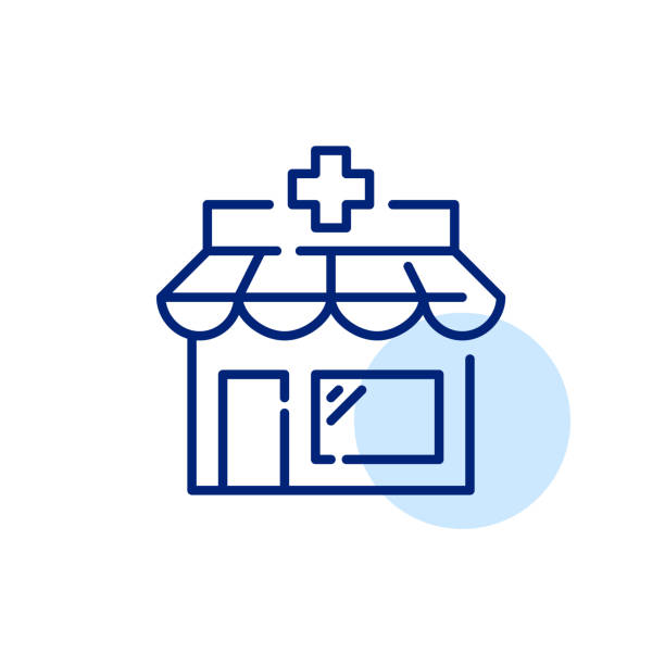 illustrations, cliparts, dessins animés et icônes de icône de pharmacie. symbole de pharmacie. icône de ligne de contour modifiable au pixel près - syringe silhouette computer icon icon set