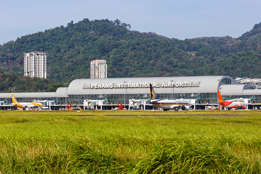 Penang, Malaysia - February 8, 2023: Penang PEN International Airport Terminal in Malaysia.