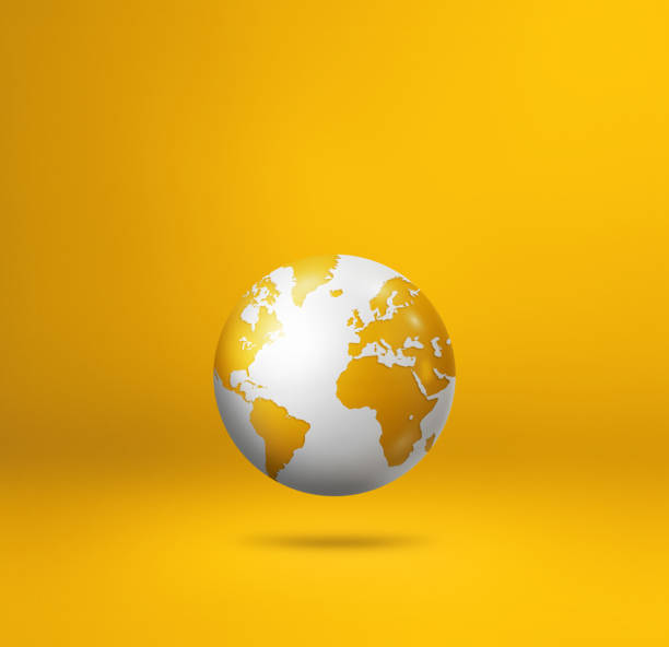 istock World globe, earth map, isolated on yellow. Square background 1482122735