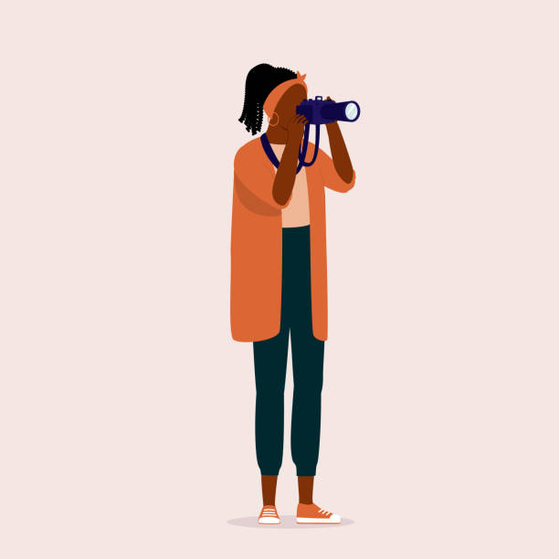 istock Black Young Woman Photographer Taking Photograph With Camera. 1482123591
