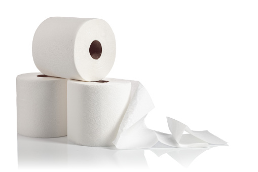 Rolls of paper towels are isolated on a white background.