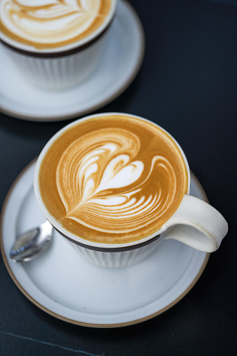Full-bodied latte coffee with beautiful latte art