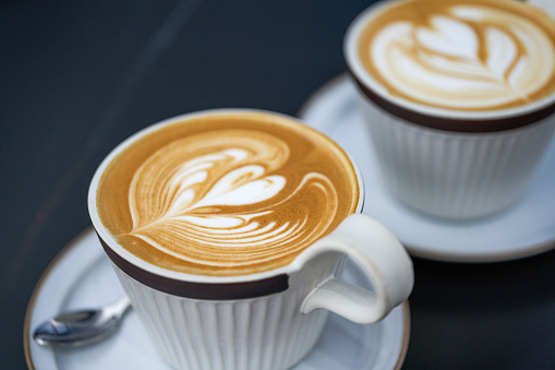 Full-bodied latte coffee with beautiful latte art