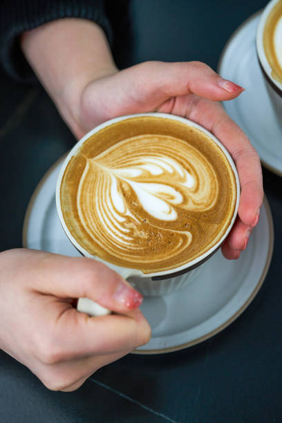 istock Full-bodied latte coffee with beautiful latte art 1482127679