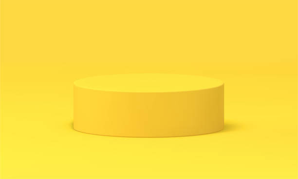 istock Yellow podium cylinder award arena event ceremony celebration 3d design realistic vector 1482130167