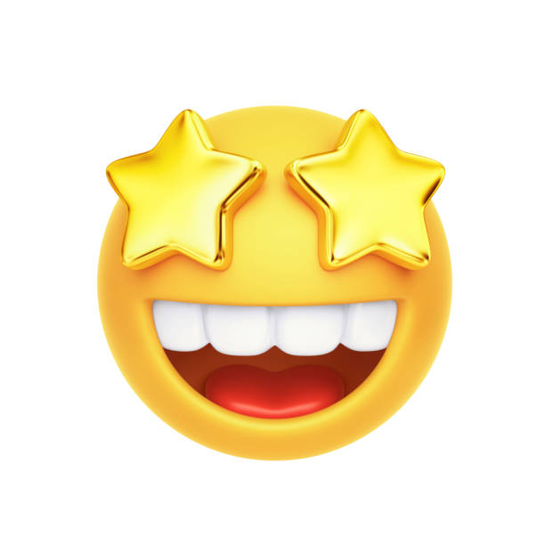 Emoji with golden starry eyed and open smile isolated on white. Clipping path included Emoji with golden starry eyed and open smile isolated on white background. 3D rendering with clipping path stars in your eyes stock pictures, royalty-free photos & images