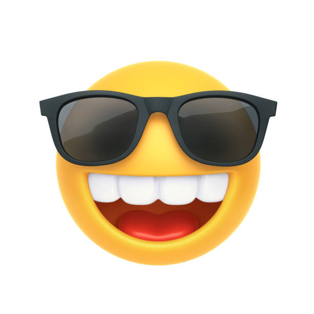Emoji with sunglasses and open smile isolated on white background. 3D rendering with clipping path