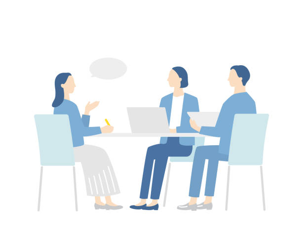 Business person team having a meeting Business person team having a meeting sales pitch illustrations stock illustrations