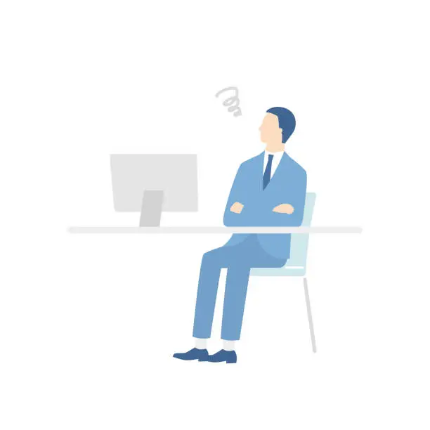 Vector illustration of Businessman worried in front of a computer