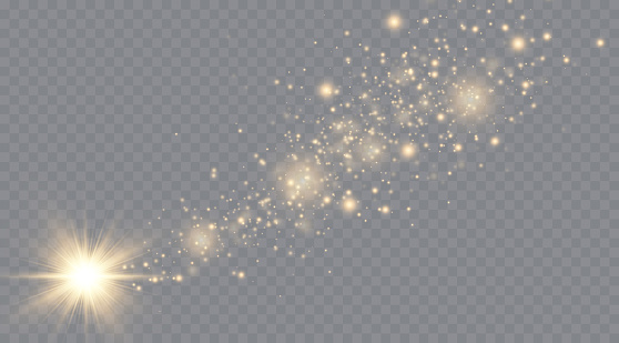 Golden glitter.Light effect.Glittering particles background. Gold dust on a transparent background