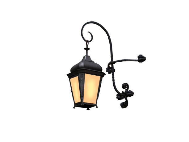 vintage street night lamp isolated on white background