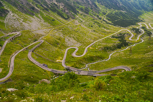 Car trip to the Romanian Carpathians, the most beautiful road in the world Transfagaras highway, high beautiful Romanian Carpathians
