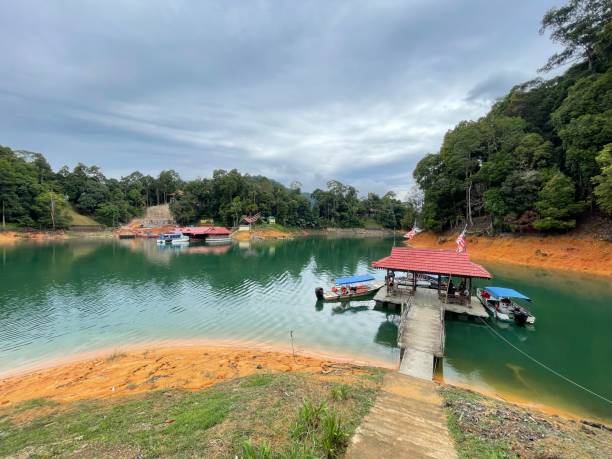 istock Tranquil view towards the lake and boathouse 1482141725