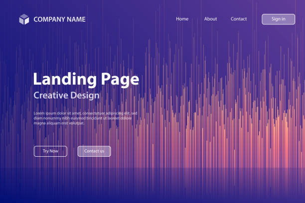 illustrations, cliparts, dessins animés et icônes de modèle de page de destination - arrière-plan abstrait avec lignes verticales et dégradé violet - pink background audio