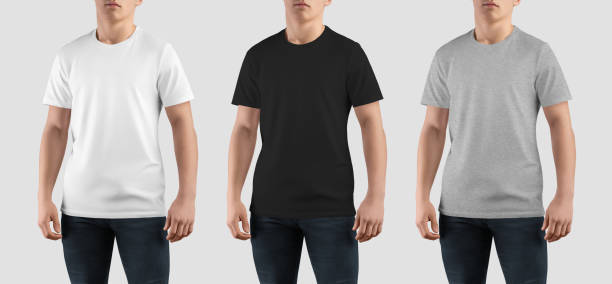 istock White, black, heather t-shirt mockup on sporty guy, empty clothes, isolated on background. 1482143204