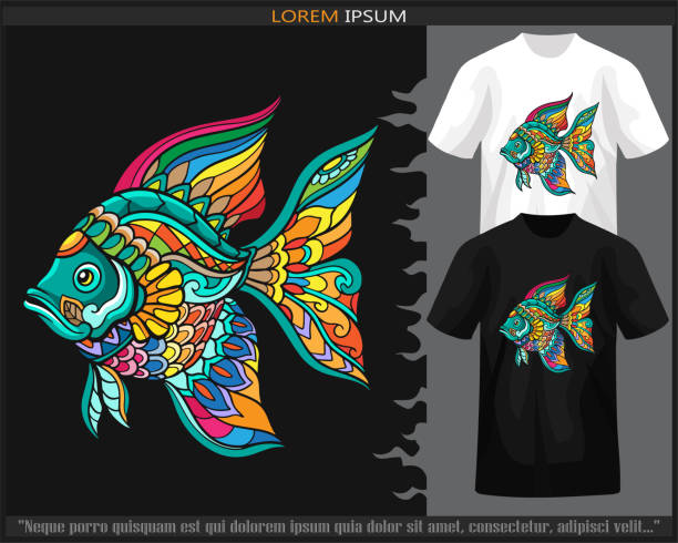 istock Fish mandala arts isolated on black and white t shirt. 1482143327