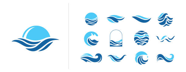 ilustrații de stoc cu wave logo-ul vector set. șabloane de pictograme de apă. mare abstractă, valuri oceanice în cerc. design concept lichid albastru natura - undă