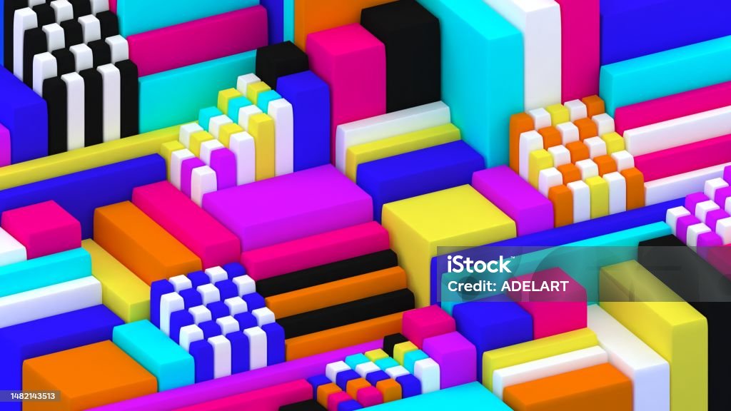 3d background. Abstract wallpaper. Pop art. Shapes 3d. Flying geometric objects. Minimalism. Trendy modern illustration. Render. Stylish concept. Poster. Minimal style. Bright colors. Futuristic Stock Photo