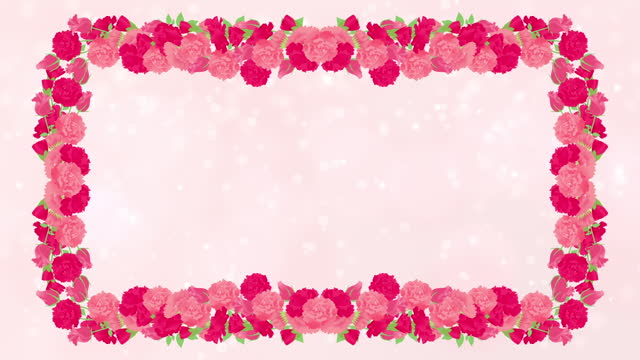 Floral frame on pink blurred lights background, Pink Carnations, Gerbera and Rose