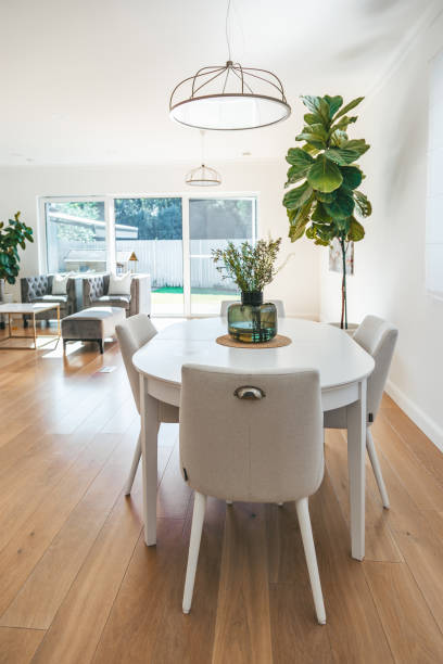 istock Spacious dining room in a contemporary house in white colours 1482147668