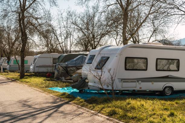 istock Row of vehicles parked in a line along a roadside with trees. 1482150238