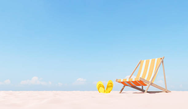 istock Beach chair with flip flops on seacoast 1482153160