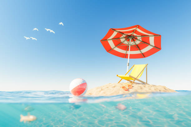 istock 3d rendering of island with umbrella 1482153162