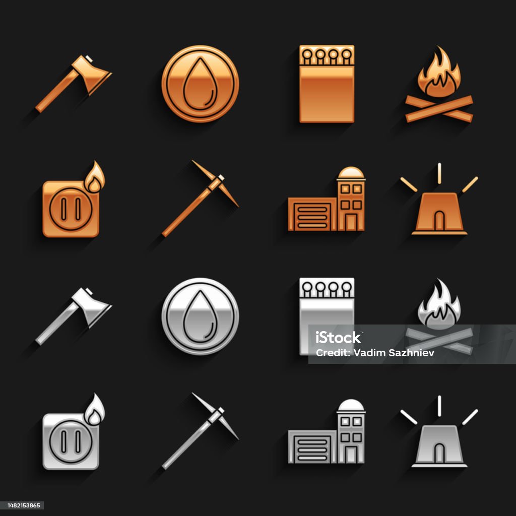 Fire Kit Box Icon Set Pickaxe Campfire Flasher Siren Building Of Station Electric Wiring ...
