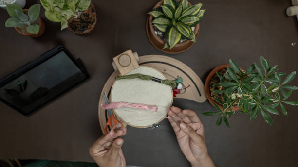 istock Embroidery Essentials: Preparing for a New Project with a Stand Hoop, Fabric, and Threads 1482155994