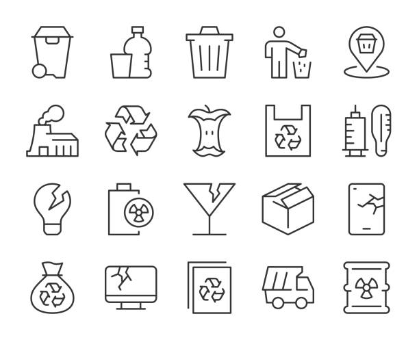 müll - light line icons - computer icon symbol water bottle icon set stock-grafiken, -clipart, -cartoons und -symbole