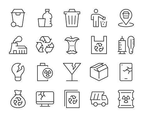 Garbage Light Line Icons Vector EPS File.