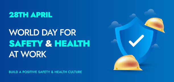 World day for safety and health at work. 28th April. World Day for safety of workers. Worker's health Day. Banner. Awareness post for worker health and security. Safety and Health for employees. Facebook Post. World day for safety and health at work. 28th April. World Day for safety of workers. Worker's health Day. Banner. Awareness post for worker health and security. Safety and Health for employees. Social media cover or banner. Facebook banner for business. Awareness web banner. Worker Helmet with safety shield. 28th April earth first aid stock illustrations