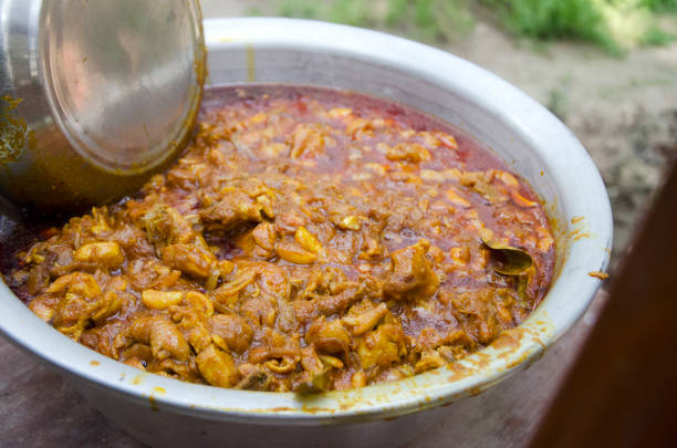 Cooked meat prepared in a big bowl