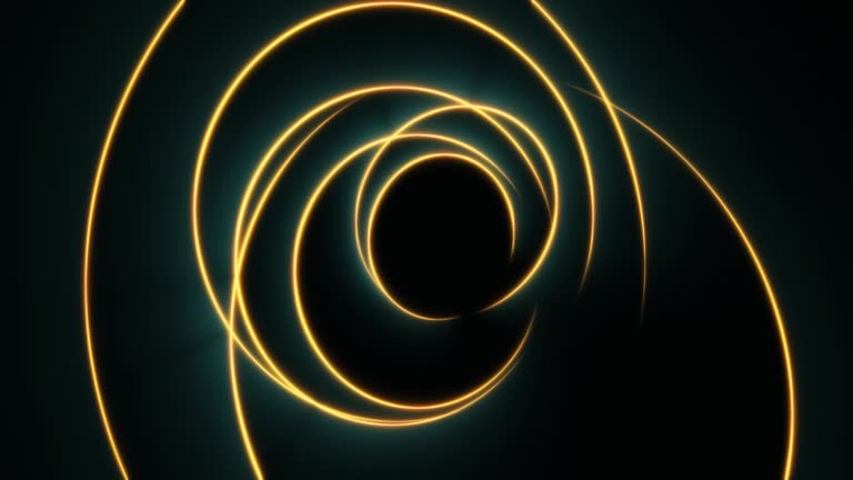 golden rotating zooming light semi-circles, bends and circles with shine, showfootage for classical music, 4k loop