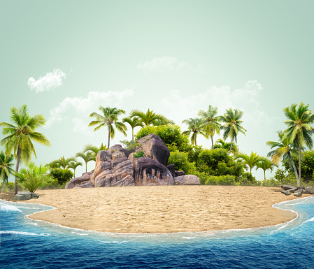 3d illustration of island paradise isolated. beach mock up.