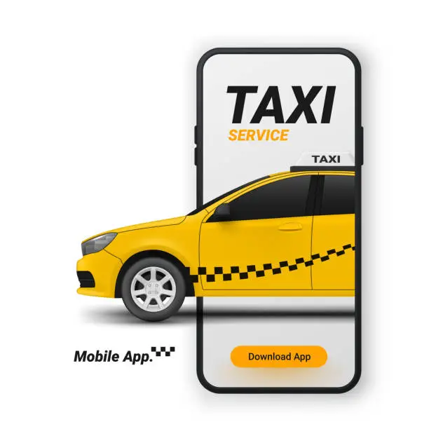 Vector illustration of Taxi order mobile app online smartphone user interface transportation service realistic vector