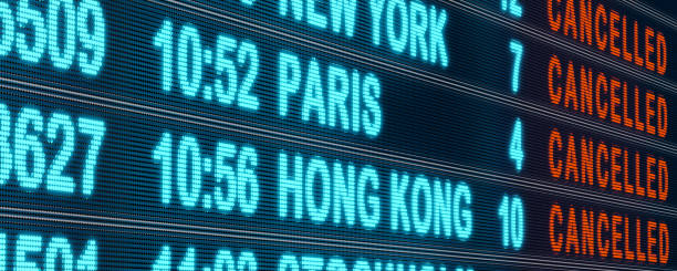 istock Close-up airport arrival and departure board. 1482182570
