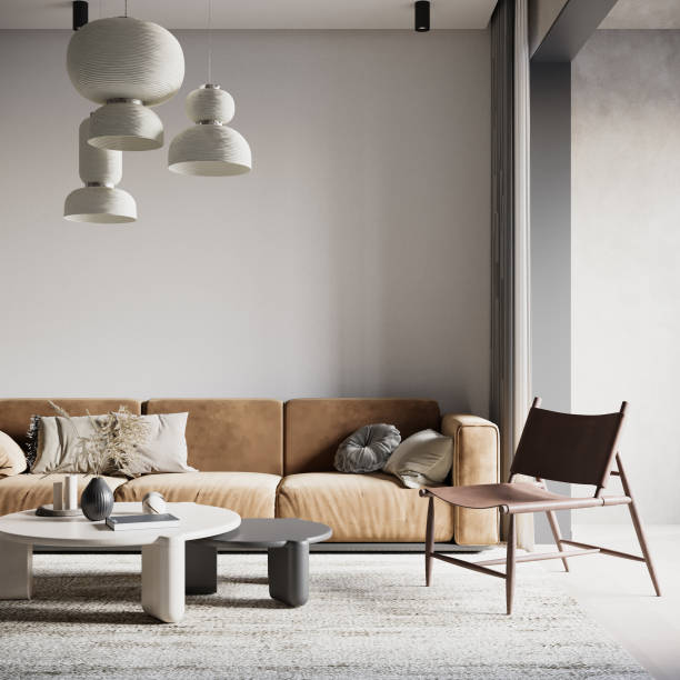 istock Wabi-Sabi Living Room Interior Wall Mockup 1482183611