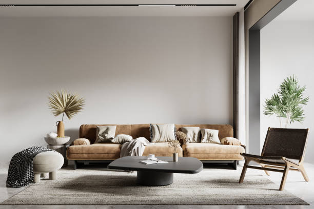istock Wabi-Sabi Living Room Interior Wall Mockup 1482183613