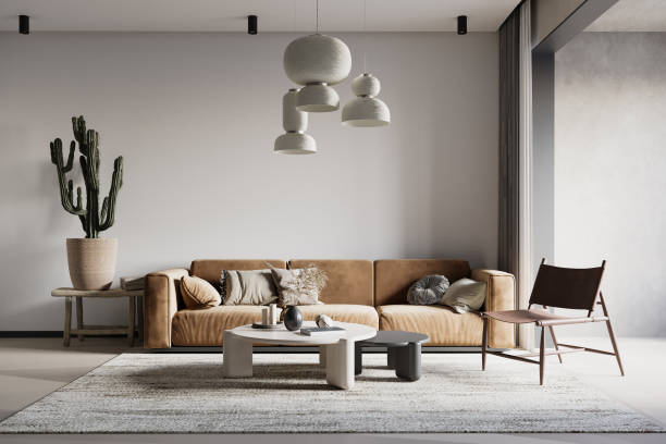 istock Wabi-Sabi Living Room Interior Wall Mockup 1482183645