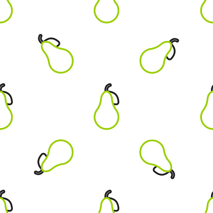 Line Pear icon isolated seamless pattern on white background. Fruit with leaf symbol. Vector.