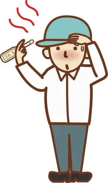 Vector illustration of Fever worker man with a thermometer.