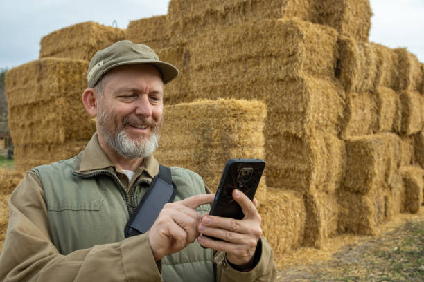 istock Farmer in front of straw bales. 1482189823