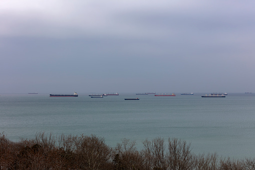 Cargo ships standing on the roadstead