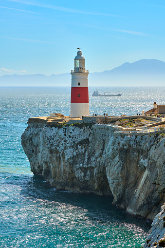 Lighthouse of Gibraltar, marking the Strait of Gibraltar, Andalusia, Spain and UK