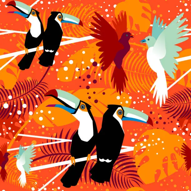 Vector illustration of Seamless Pattern Vector Design, Tropical Birds, Toucans